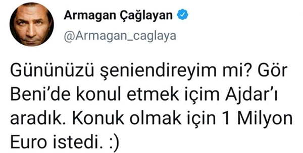 Ajdar, <a class='keyword-sd' href='/armagan-caglayan/' title='Armağan Çağlayan'>Armağan Çağlayan</a>'dan 1 milyon euro istedi!