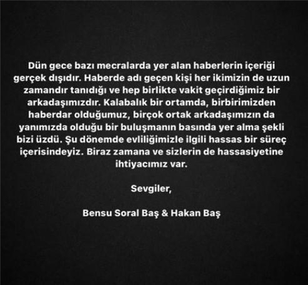 Boşanıyorlar mı? Bensu Soral ile Hakan Baş'ın 'ortak' açıklamasında dikkat çeken sözler