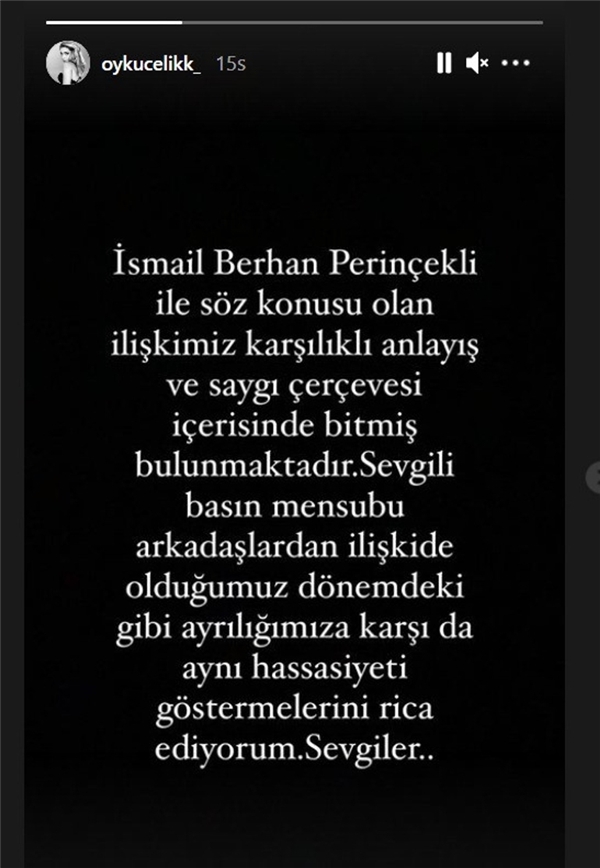 Evleneceklerini açıklamışlardı... <a class='keyword-sd' href='/oyku-celik/' title='Öykü Çelik'>Öykü Çelik</a> ile İsmail Berhan Perinçekli ayrıldı