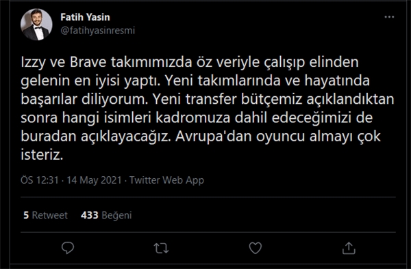 Kafalar Esports kurucularından Fatih Yasin: 