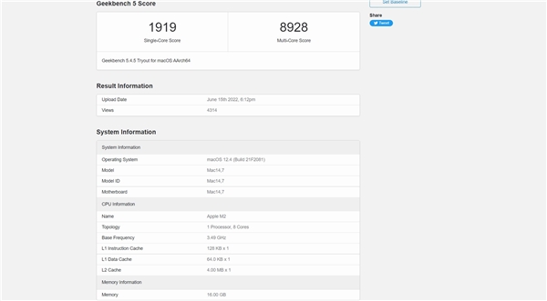 Şimdi Intel düşünsün: Apple M2 benchmark skoru yayınlandı