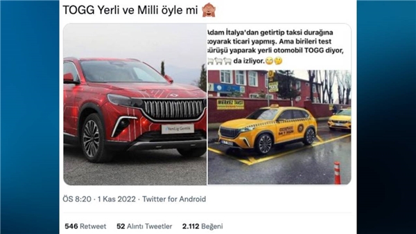 Sosyal medyayı sallayan Togg taksi paylaşımı!