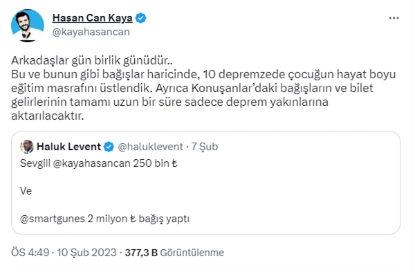 Hasan Can Kaya... DEPREMZEDE ÇOCUKLARA EĞİTİM DESTEĞİ!