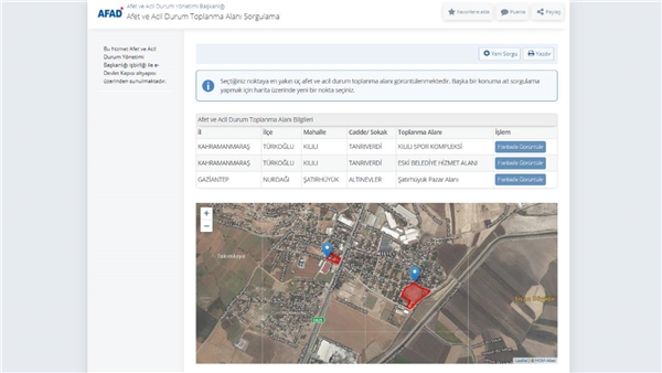 Afet ve Acil Durum Toplanma Alanı Sorgulama nasıl yapılır?