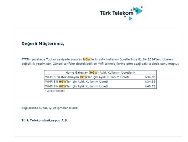 Türk Telekom Modem Kiralarına <a class='keyword-sd' href='/zam/' title='Zam'>Zam</a> Yaptı