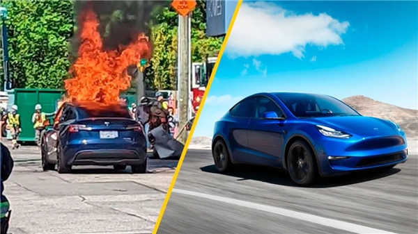 Tesla aracı dakikalar içinde kül oldu!