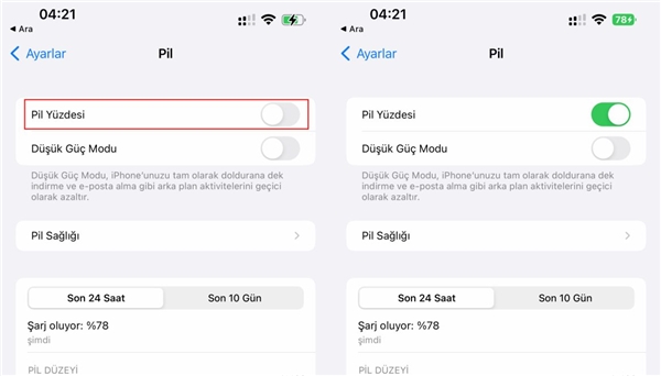 iPhone'larda pil yüzdesi nasıl açılır?