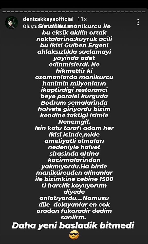 Deniz Akkaya gece geç saatlerde Instagram üzerinden Seren Serengil hakkında gündem yaratacak açıklamalarda bulundu! İddialarına göre Seren Serengil, mide ameliyatı sonrasında cinsel ilişkiye girerken altına kaçırıyormuş!