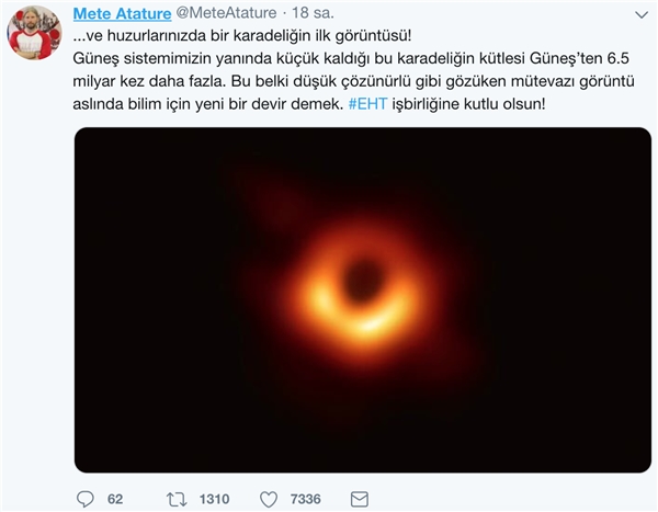 Türk Bilim İnsanlarının Tarihin İlk Kara Delik Fotoğrafı Hakkındaki Sosyal Medya Paylaşımları