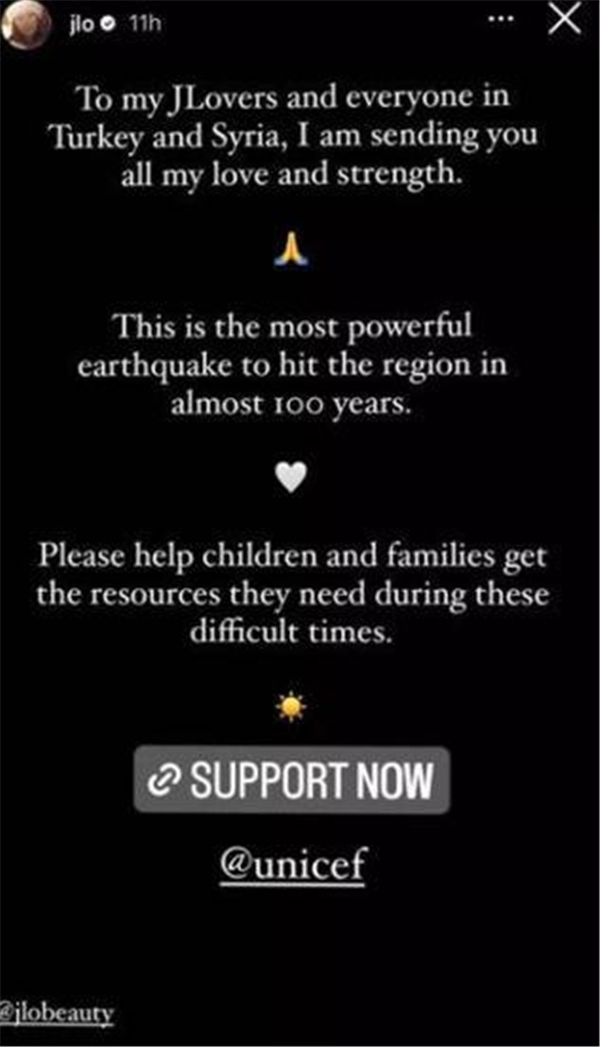Jennifer Lopez'den depremzedelere destek