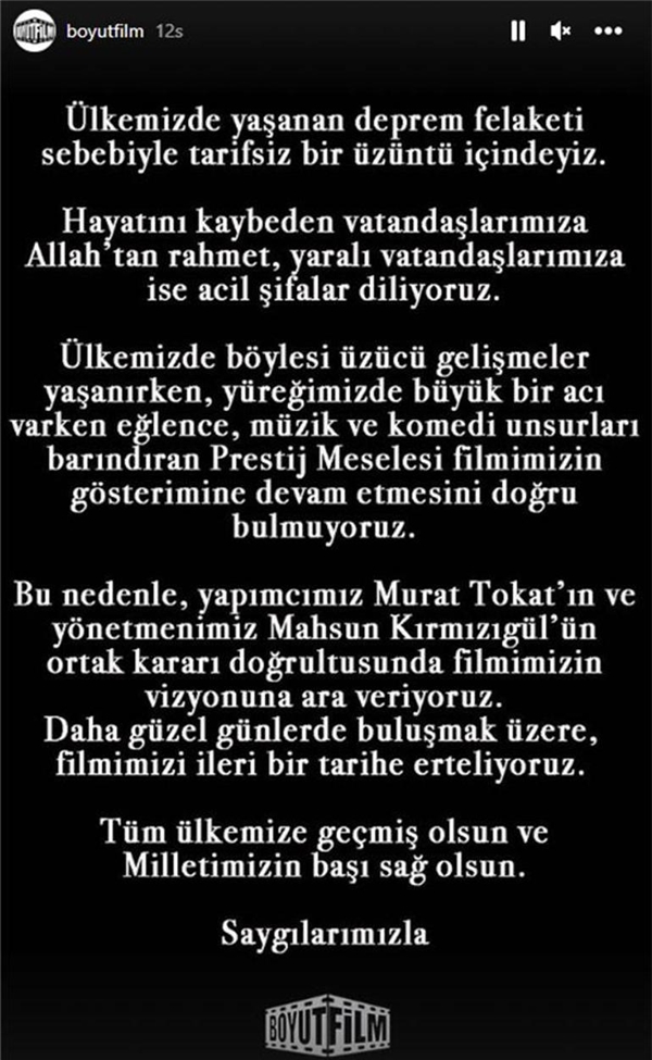 Mahsun Kırmızıgül deprem nedeniyle Prestij Meselesini vizyondan çekti