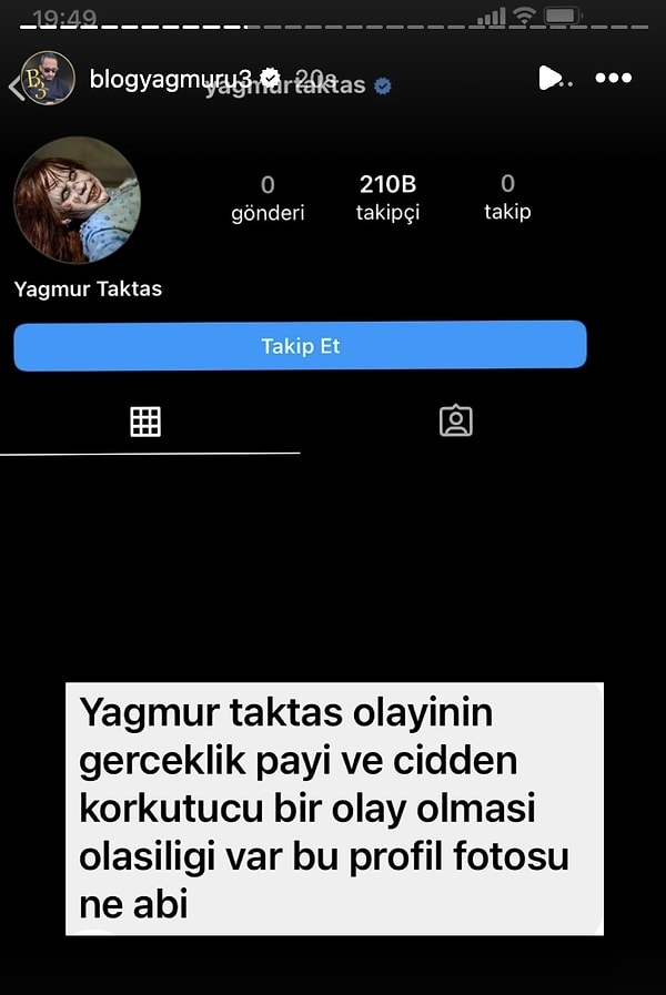 Yağmur Taktaş'ın Instagram profil fotoğrafına Exorcist adlı korku filmi karakteri Regan görseli koyduğu iddiası ise herkesin kanını dondurdu!